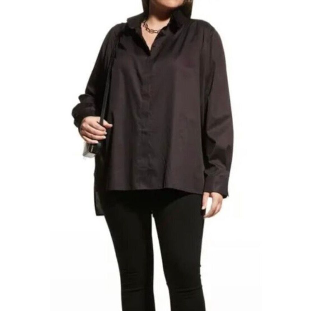 Harshman Pearl Tunic Black Cotton Button Down Women’s Sz Medium (10-12)